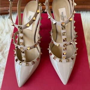 Valentino Nude Patent Studded Heels